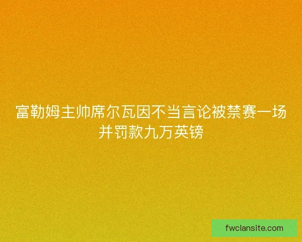 富勒姆主帅席尔瓦因不当言论被禁赛一场并罚款九万英镑